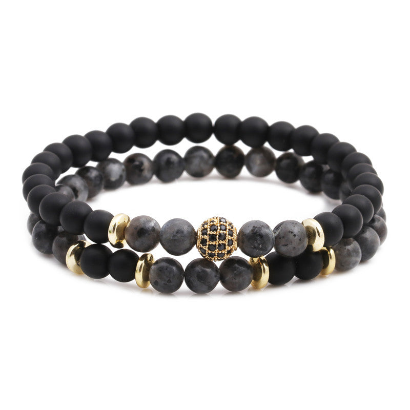 Pulsera de doble capa de bolas de diamante de circón de circón de circón de tigre de tigre al por mayor